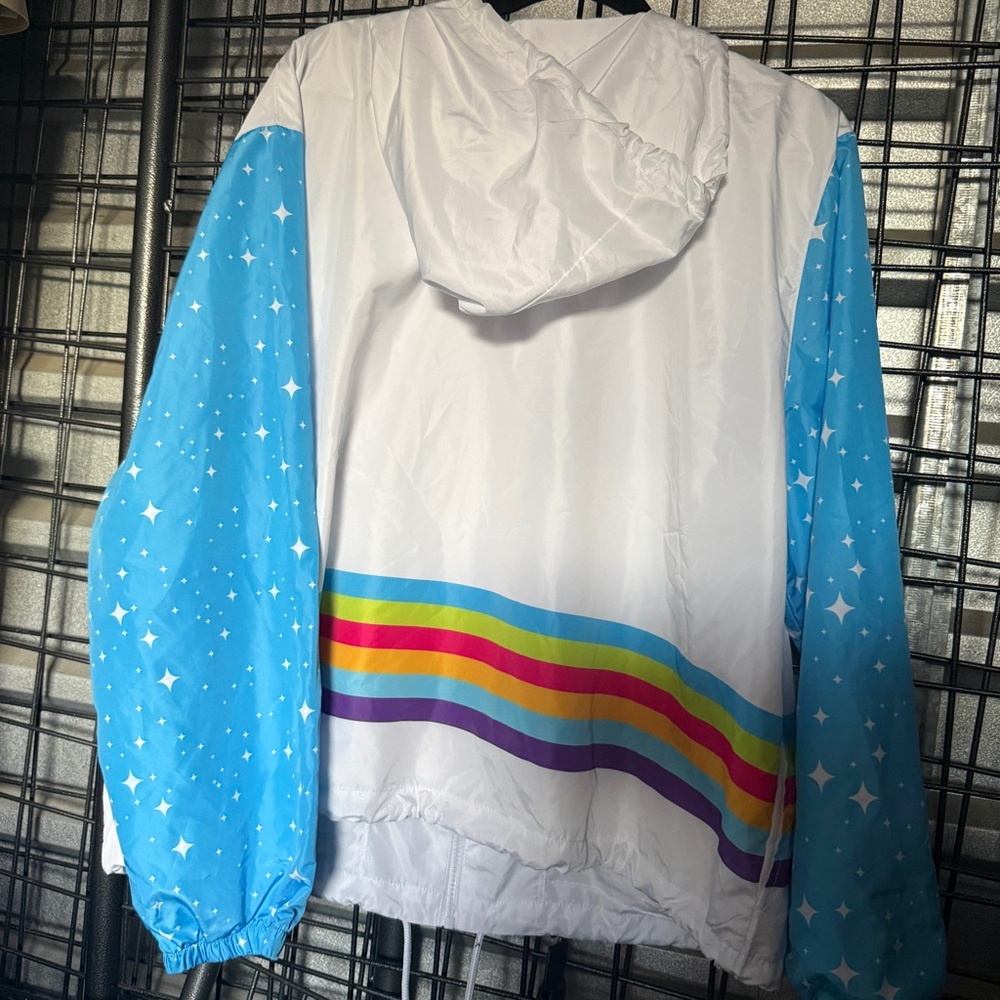 disney Windbreaker jacket 2x white hooded jacket rainbow fantasyland A7 - Picture 5 of 5